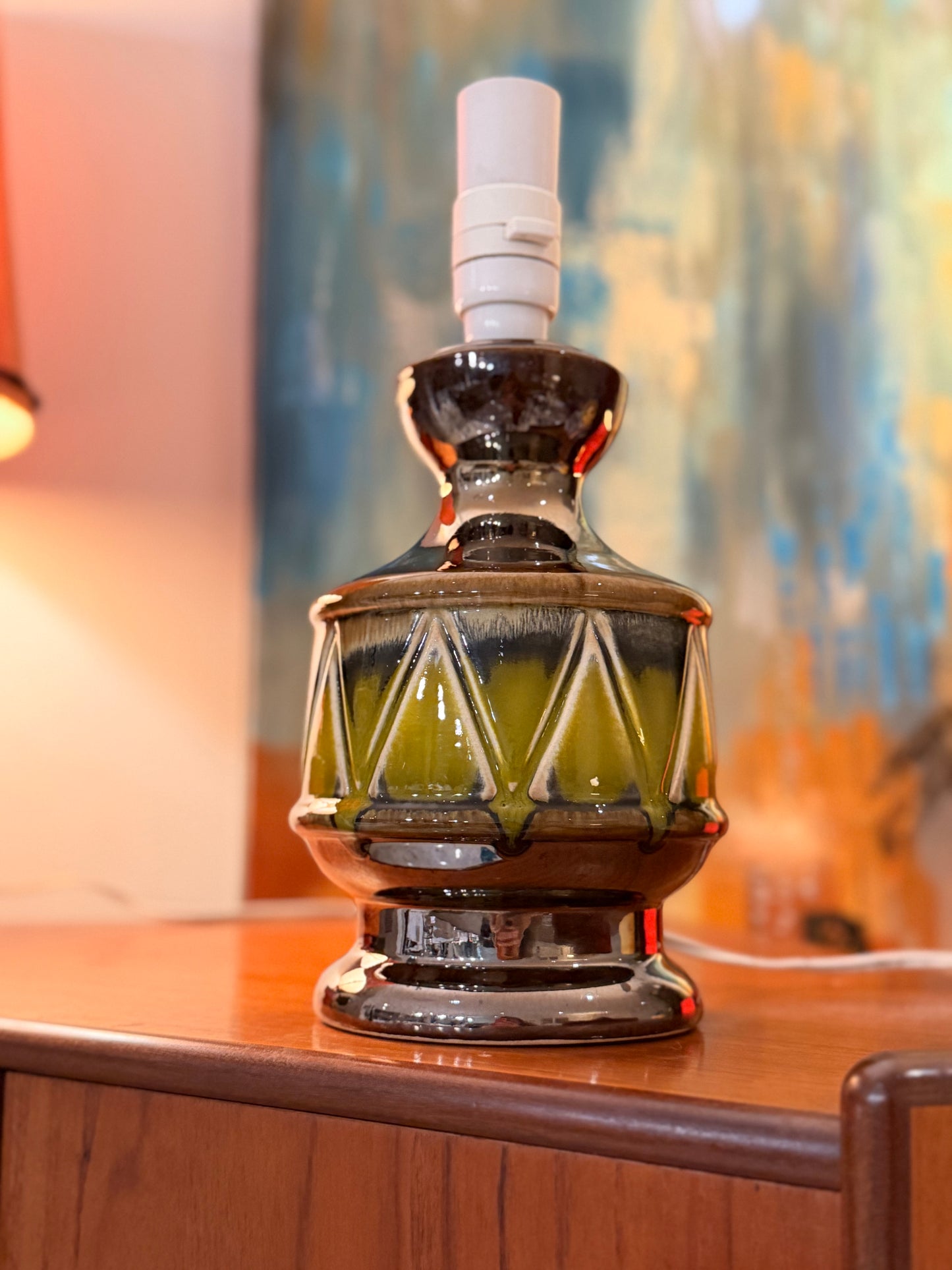 Vintage Mid-Century Ceramic Table Lamp Base – Striking Geometric Danish-Style, 1960s/70s
