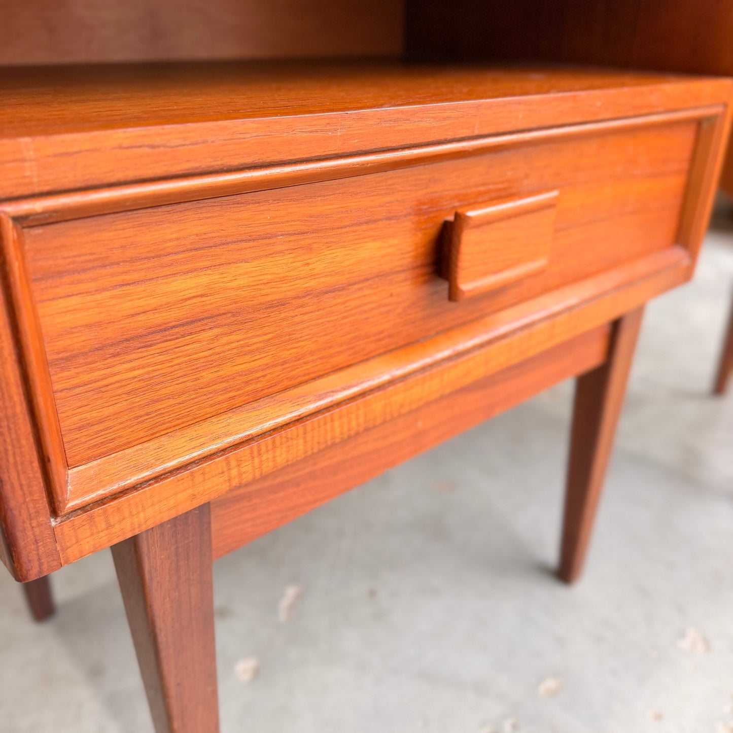 Pair of Parker Mid-Century Teak Bedside Tables with Blackwood Bases