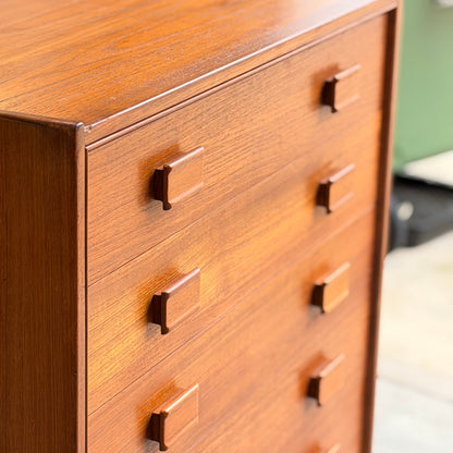 Parker Mid-Century Teak 5-Drawer Tallboy with Blackwood Base
