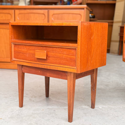 Pair of Parker Mid-Century Teak Bedside Tables with Blackwood Bases