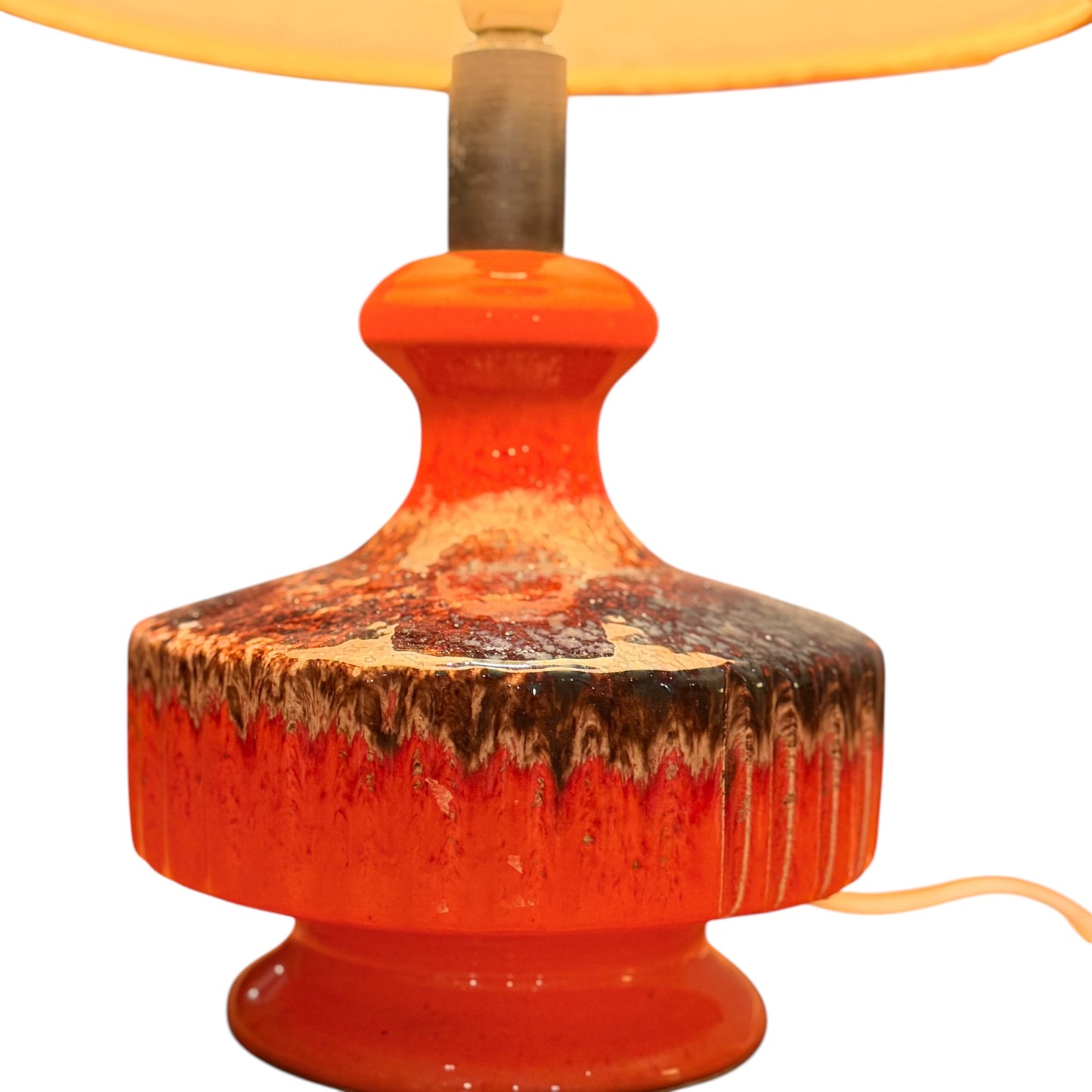 Mid-Century Fat Lava Ceramic Table Lamp – Vibrant Orange & Brown 1960s/1970s Vintage