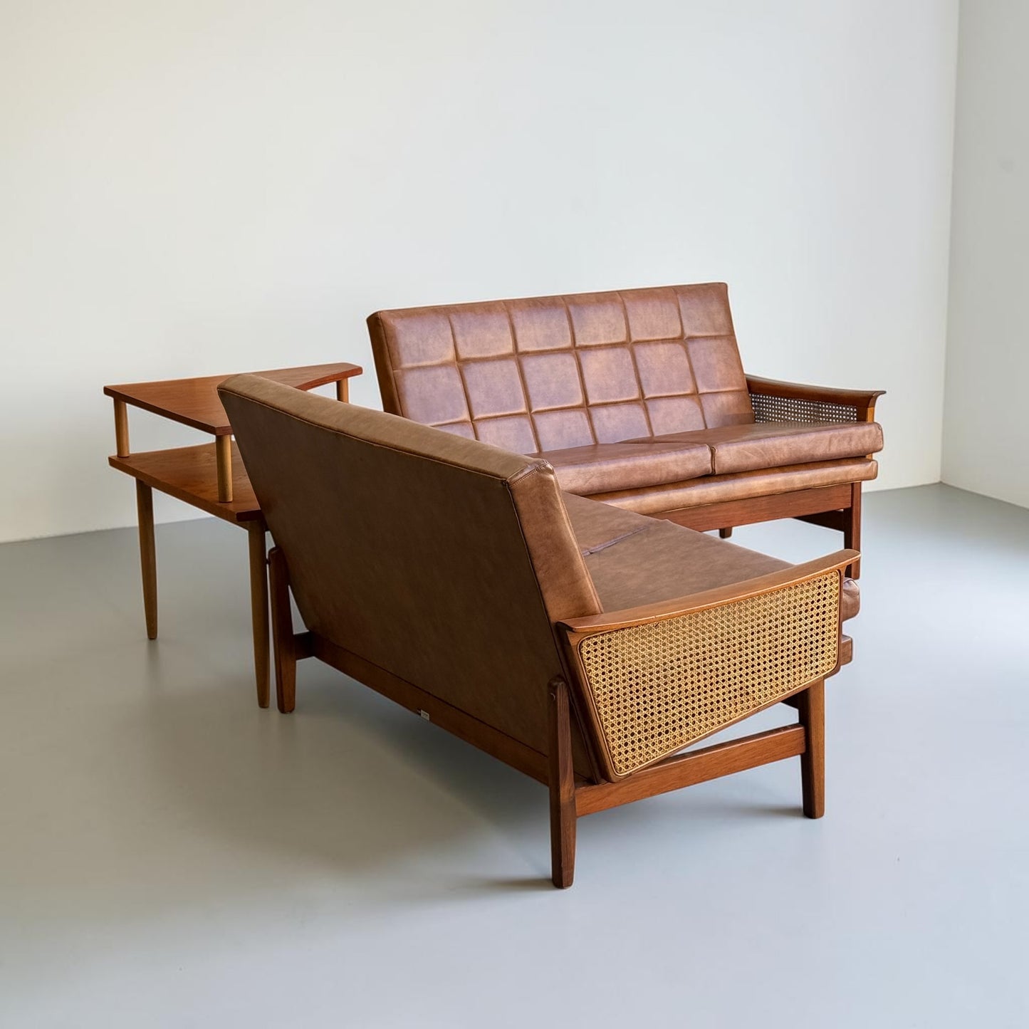 Rare Fler “Flerline” Modular Sofa Set with Original Vinyl & Cane