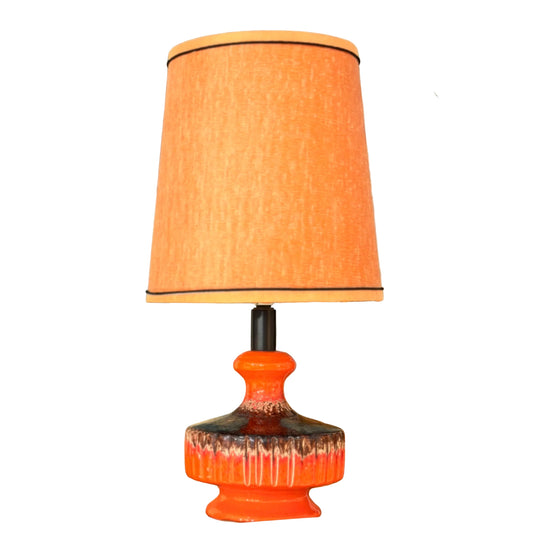 Mid-Century Fat Lava Ceramic Table Lamp – Vibrant Orange & Brown 1960s/1970s Vintage