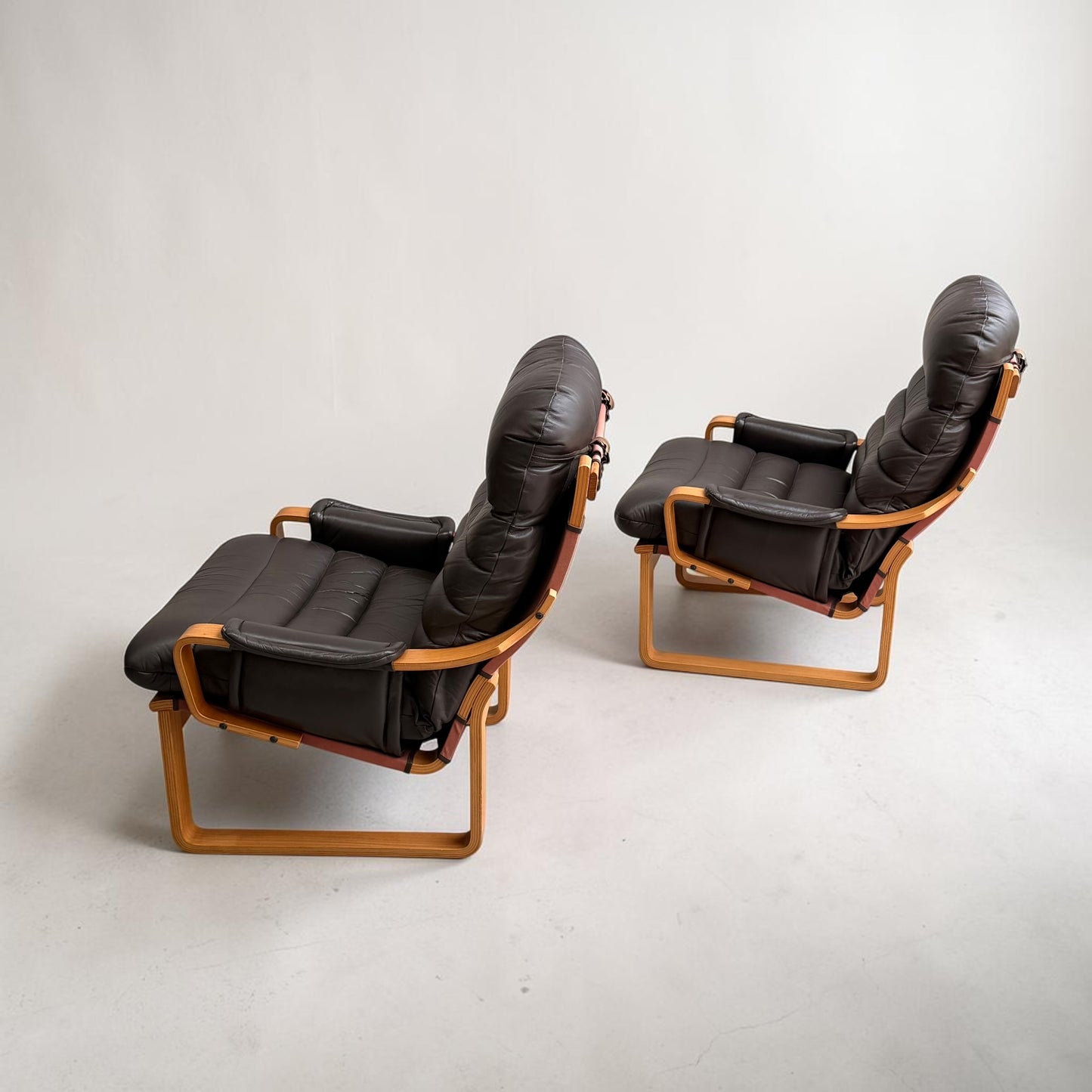 Pair of Tessa Austin Chocolate Brown Leather Armchairs (Revive)