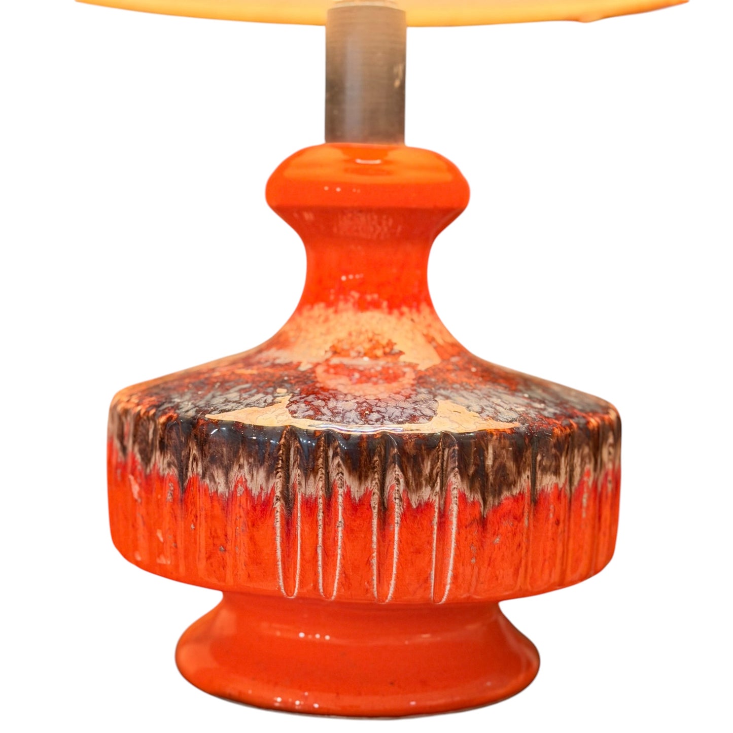 Mid-Century Fat Lava Ceramic Table Lamp – Vibrant Orange & Brown 1960s/1970s Vintage