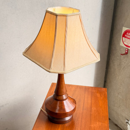 Mid Century Modern Parquetry Table Lamp – Sculptural Turned Wood Base Parkman Woodware