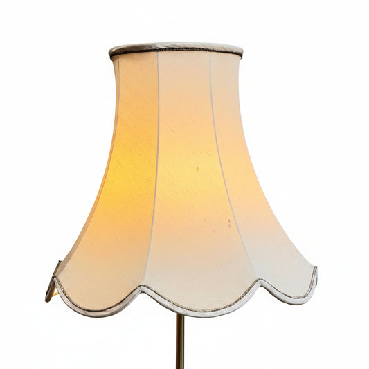 Mid-Century Ornate Brass Floor Lamp with Ivory Scallop Ruffle Shade – Vintage