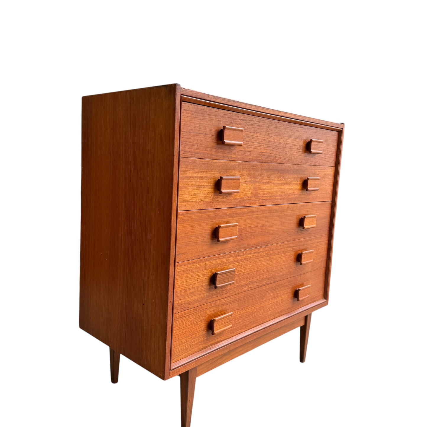 Parker Mid-Century Teak 5-Drawer Tallboy with Blackwood Base