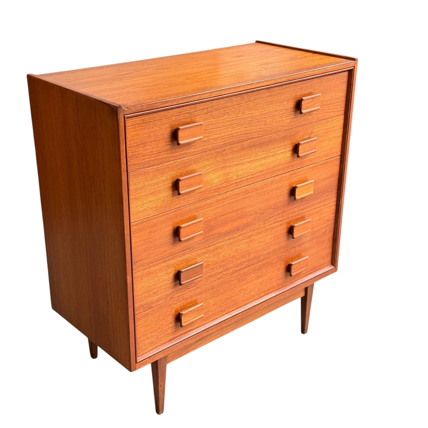 Parker Mid-Century Teak 5-Drawer Tallboy with Blackwood Base