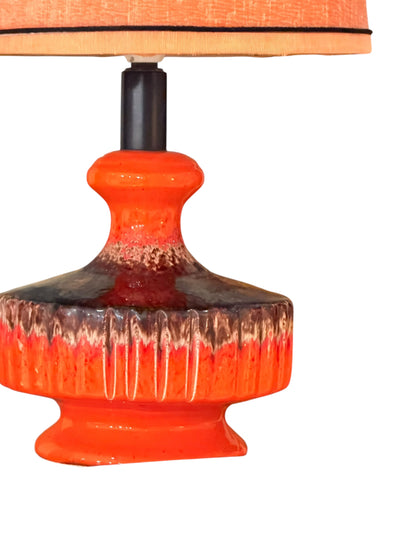 Mid-Century Fat Lava Ceramic Table Lamp – Vibrant Orange & Brown 1960s/1970s Vintage