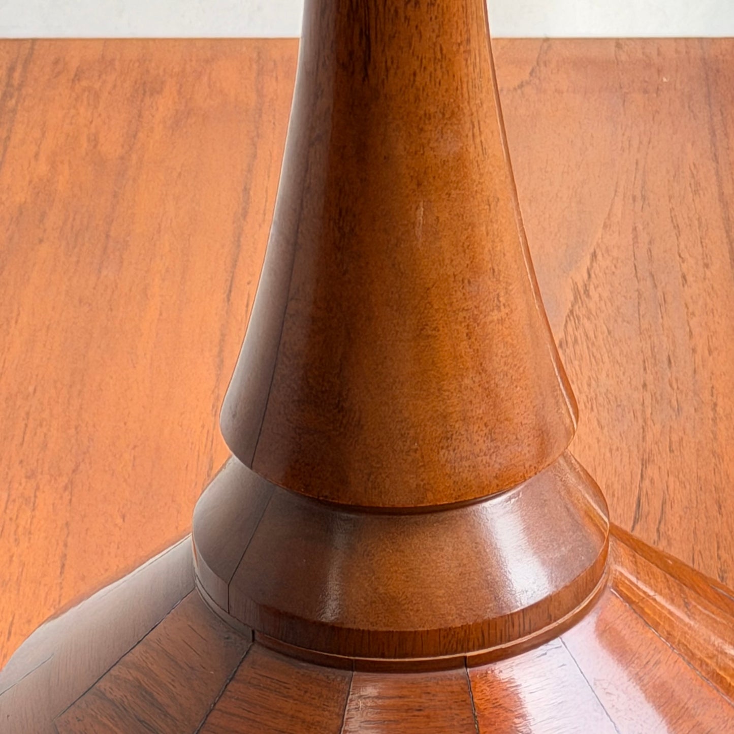 Mid Century Modern Parquetry Table Lamp – Sculptural Turned Wood Base Parkman Woodware