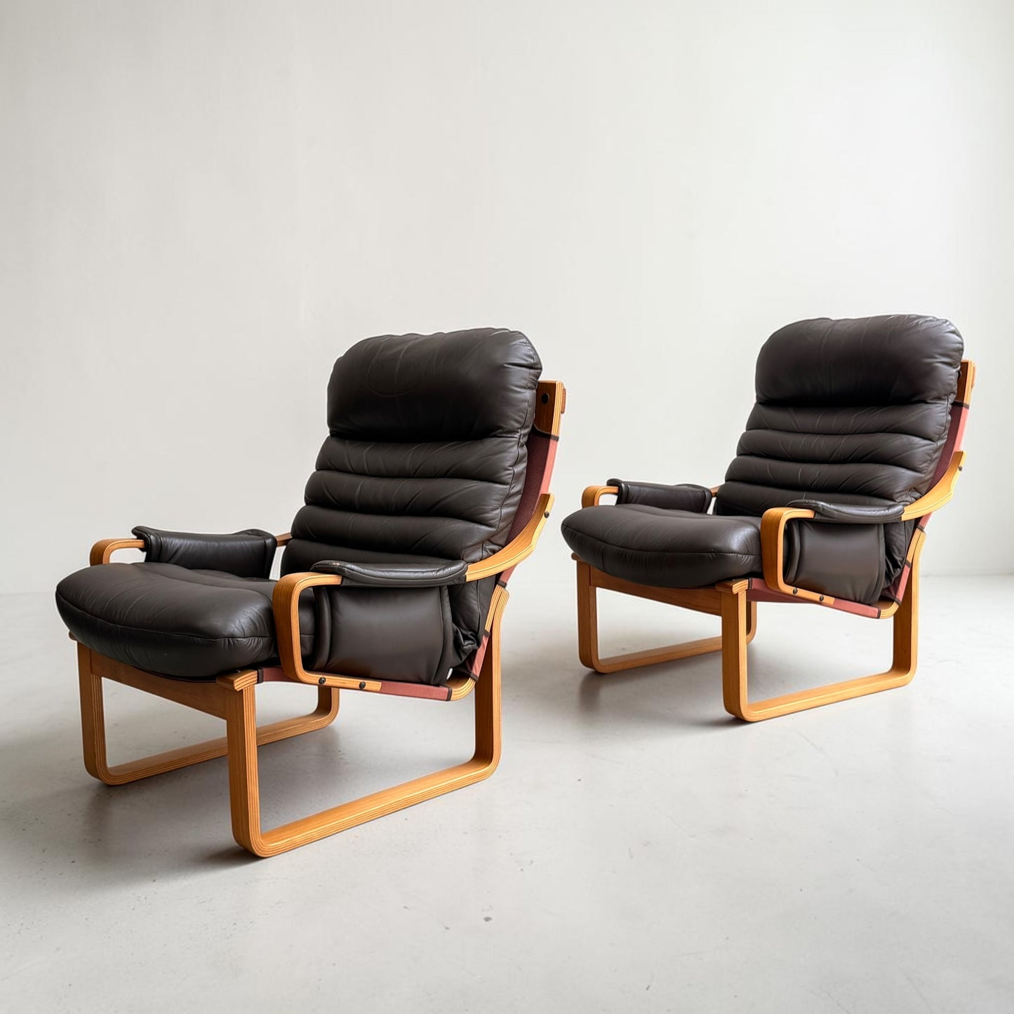 Pair of Tessa Austin Chocolate Brown Leather Armchairs (Revive)