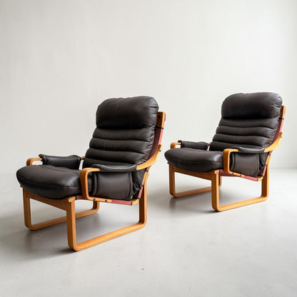 Pair of Tessa Austin Chocolate Brown Leather Armchairs (Revive)