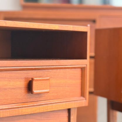 Pair of Parker Mid-Century Teak Bedside Tables with Blackwood Bases