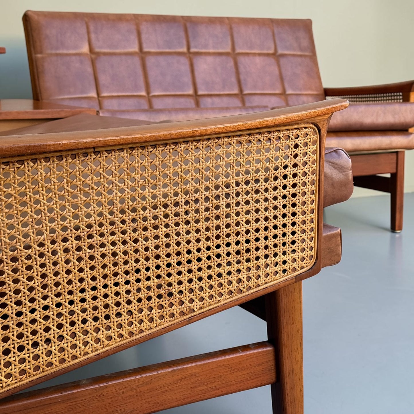 Rare Fler “Flerline” Modular Sofa Set with Original Vinyl & Cane