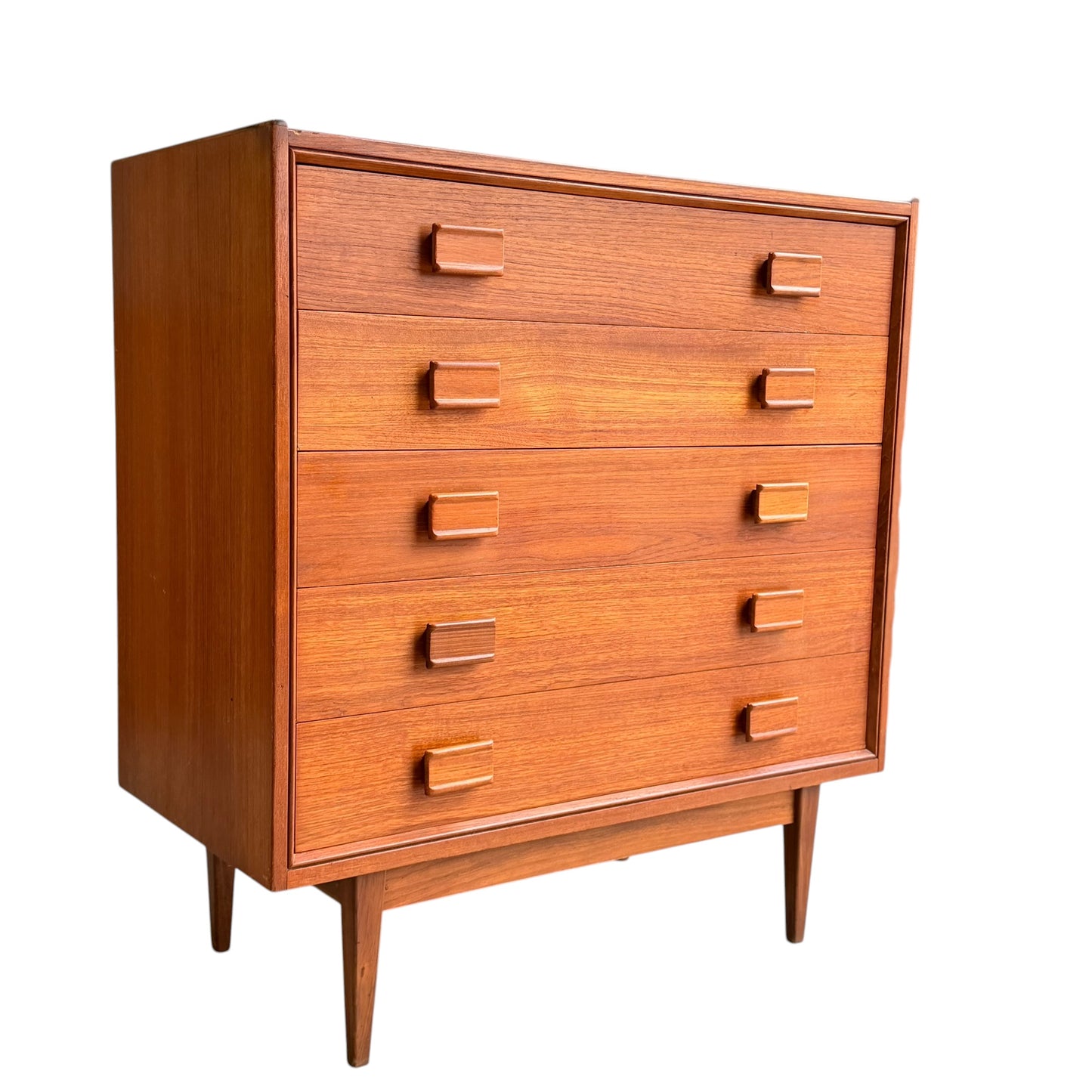Parker Mid-Century Teak 5-Drawer Tallboy with Blackwood Base