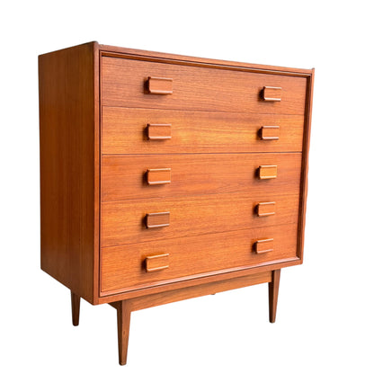 Parker Mid-Century Teak 5-Drawer Tallboy with Blackwood Base