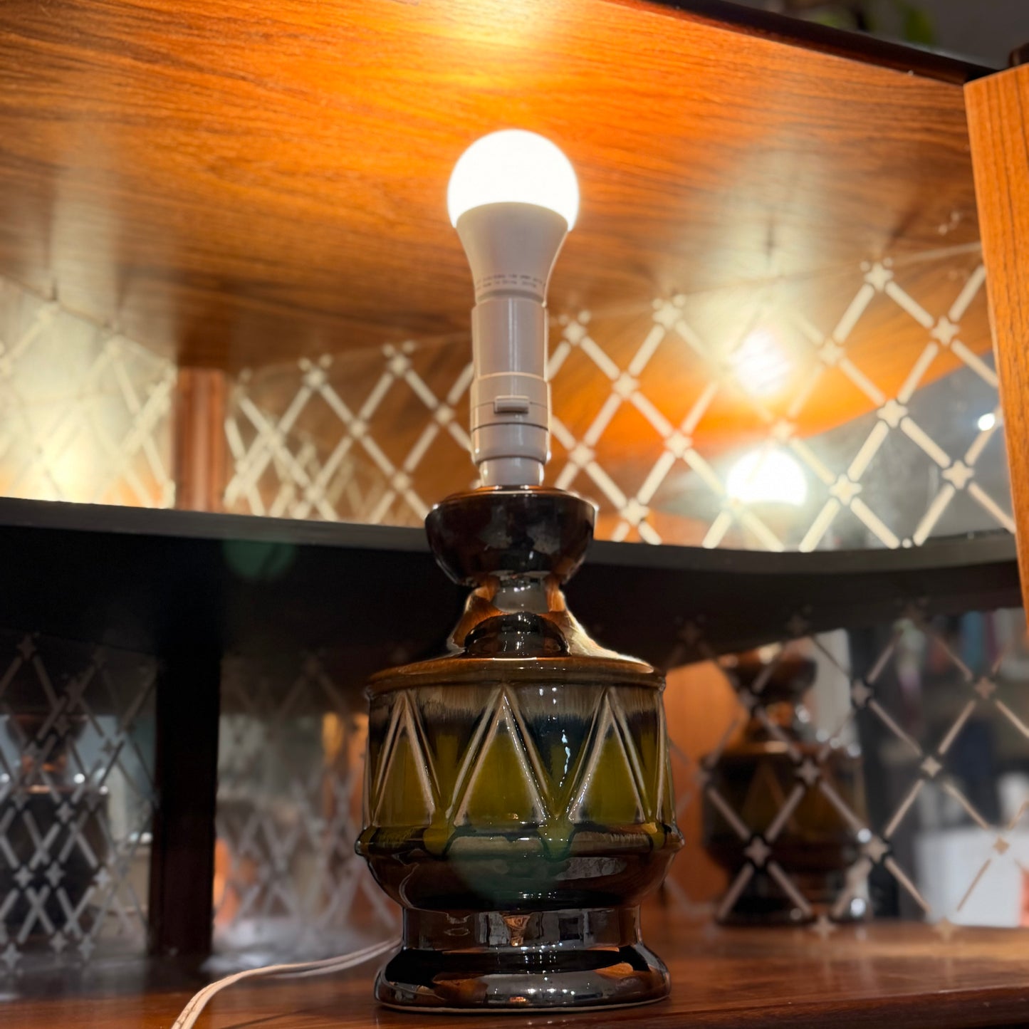 Vintage Mid-Century Ceramic Table Lamp Base – Striking Geometric Danish-Style, 1960s/70s