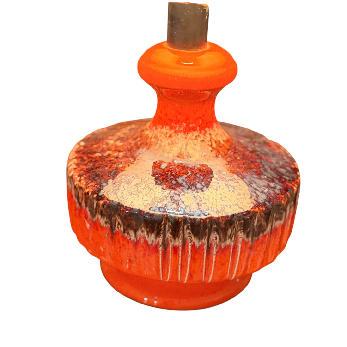 Mid-Century Fat Lava Ceramic Table Lamp – Vibrant Orange & Brown 1960s/1970s Vintage