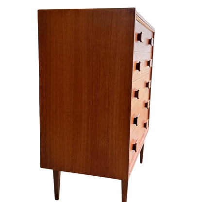 Parker Mid-Century Teak 5-Drawer Tallboy with Blackwood Base