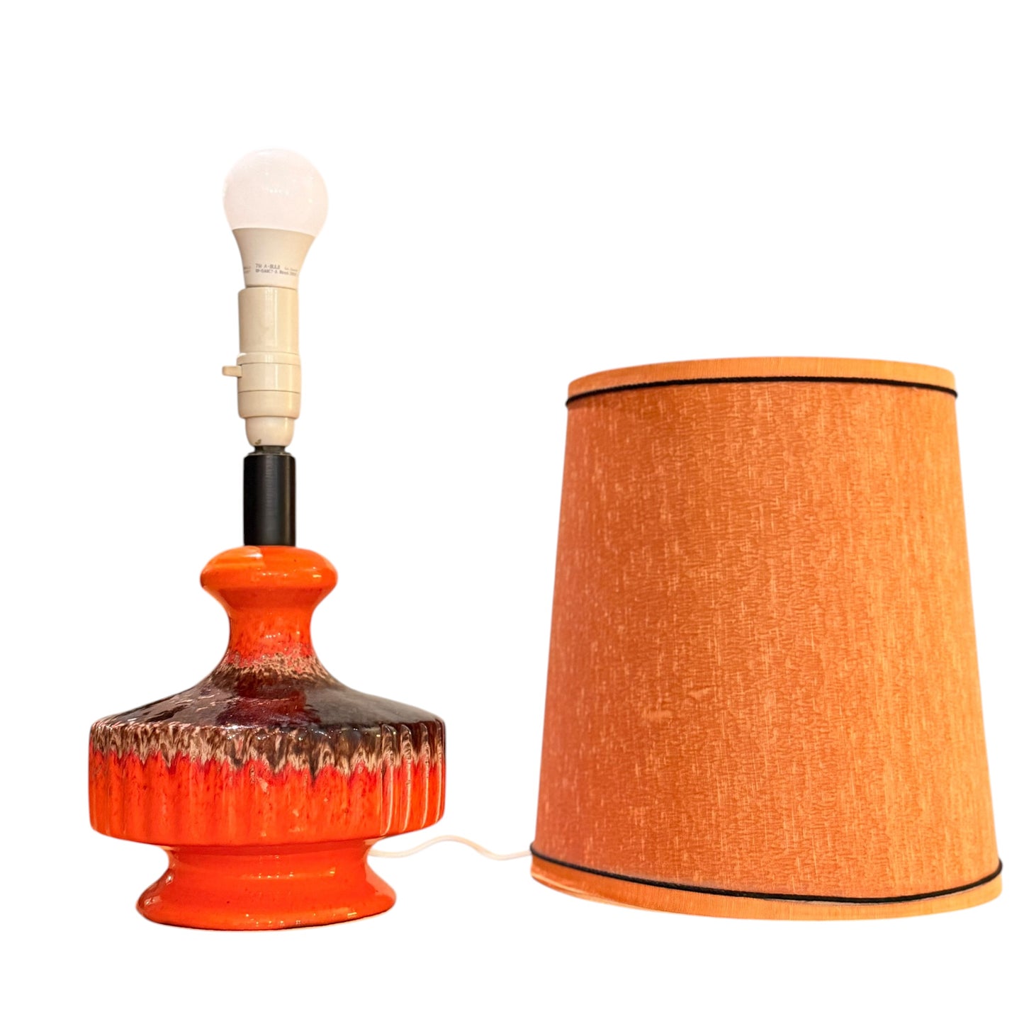 Mid-Century Fat Lava Ceramic Table Lamp – Vibrant Orange & Brown 1960s/1970s Vintage