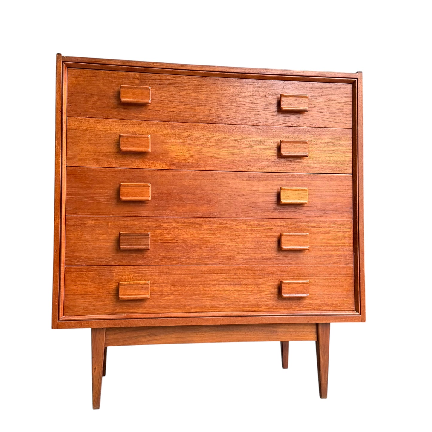 Parker Mid-Century Teak 5-Drawer Tallboy with Blackwood Base