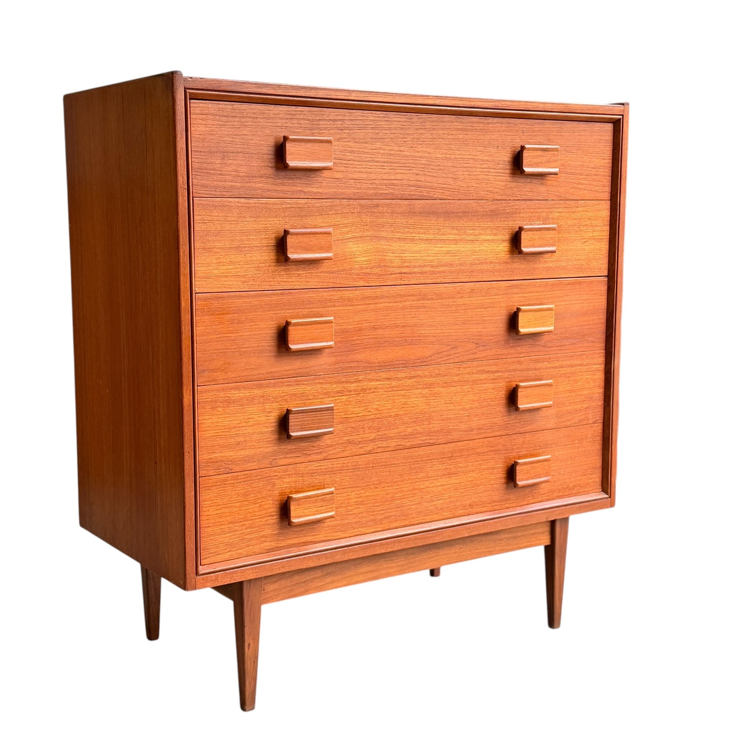Parker Mid-Century Teak 5-Drawer Tallboy with Blackwood Base
