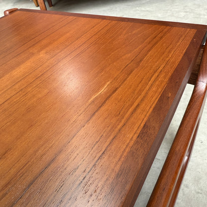 A close-up of the ultra rare Gerald Easden Coffee Table in Blackwood with a sleigh leg base (Rediscover), highlighting its distinctive wood grain and sleek design—a standout piece of Australian vintage furniture.