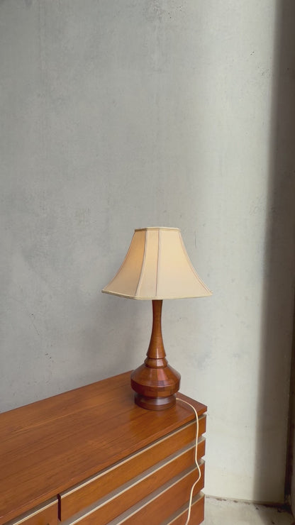 Mid Century Modern Parquetry Table Lamp – Sculptural Turned Wood Base Parkman Woodware