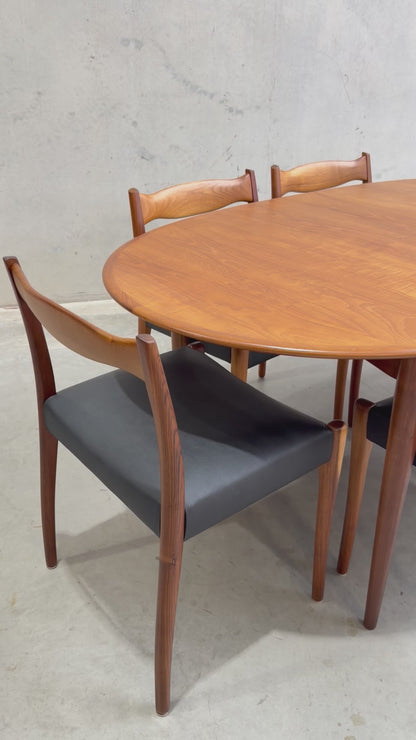 Fully Restored Mid-Century Parker 91 Oval Teak Dining Suite with 6 Fler 64 Blackwood Chairs (Rediscover)
